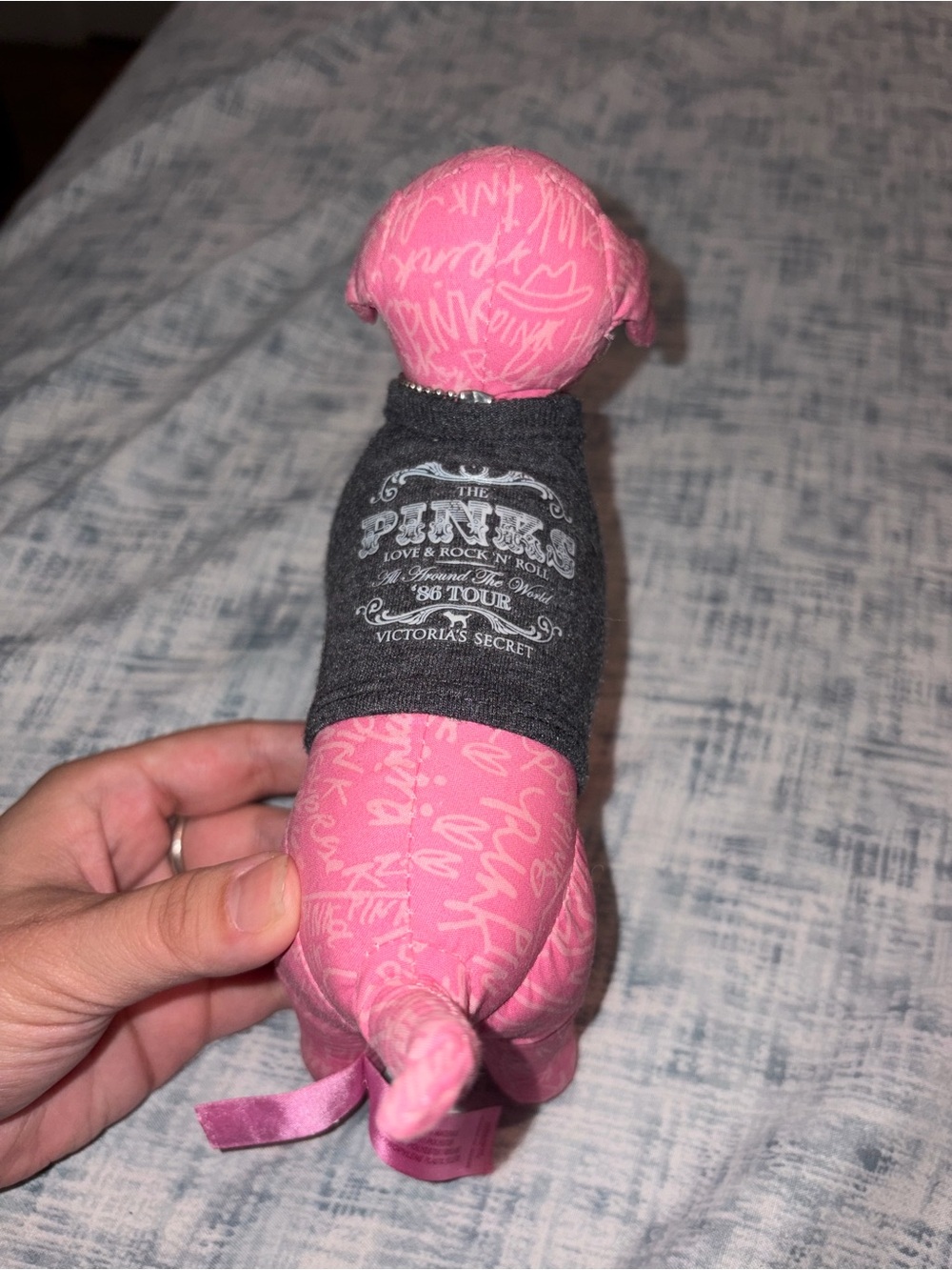 Rare Victoria's Secret Pink Plush Puppy Toy in Bright Pink and Gray